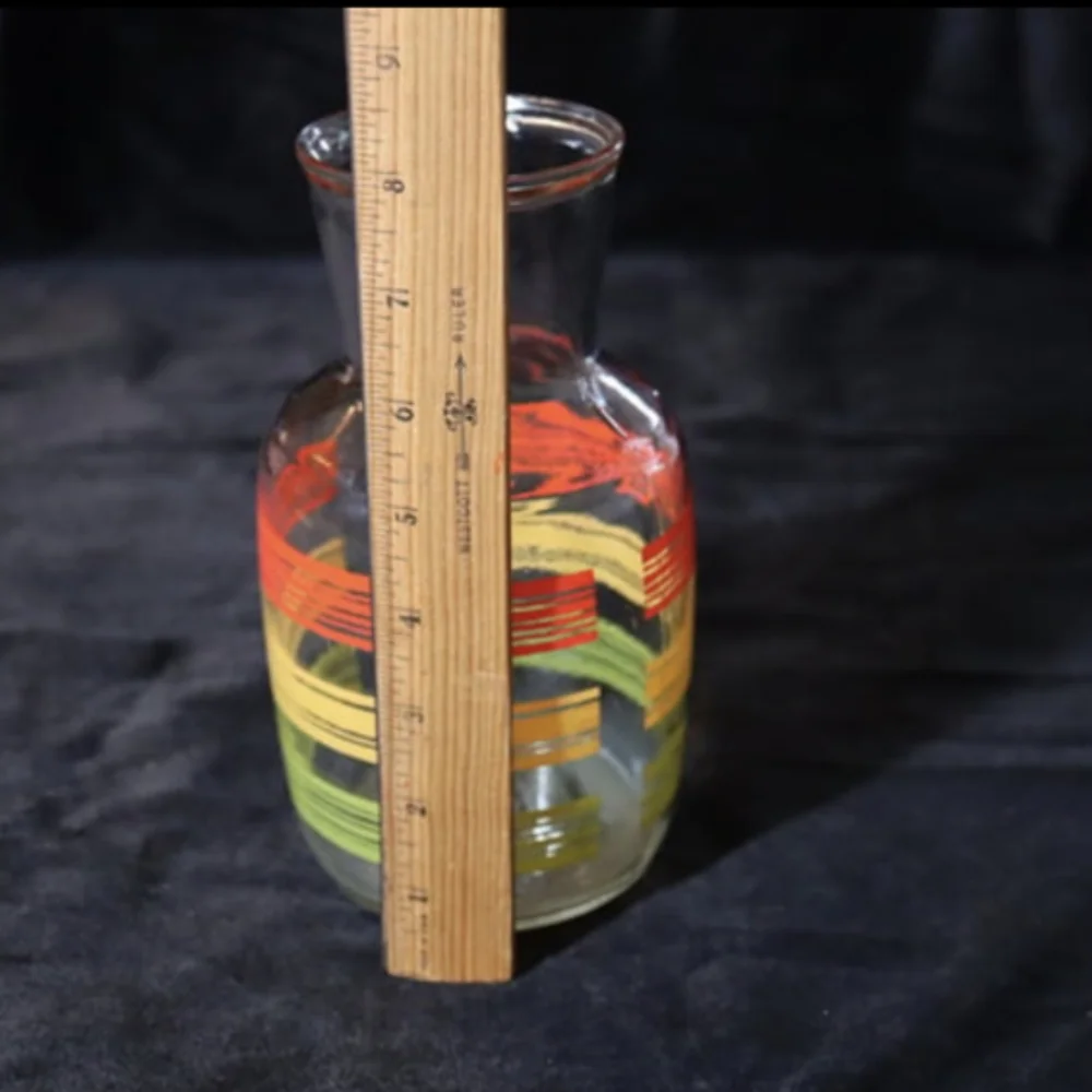 Vintage Decanter/Carafe Red, Yellow, And Green Striped 7.75
